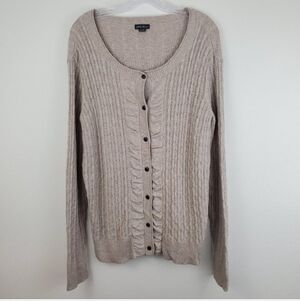 Eddie Bauer ruffle front cable knit cardigan